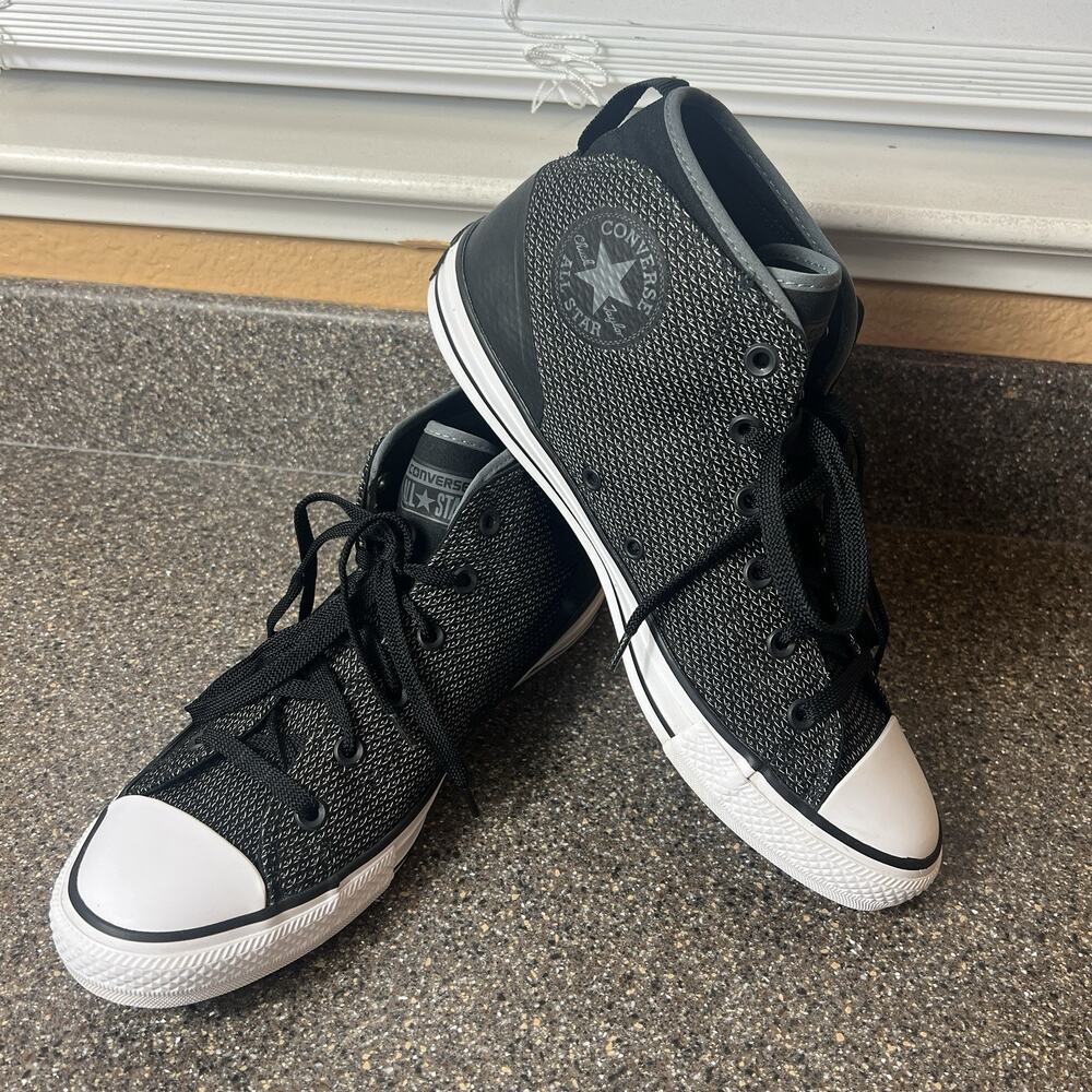 Converse Black Textured Canvas Mens 10 Sneaker Skate Shoes Lace Up Mid Womens 12